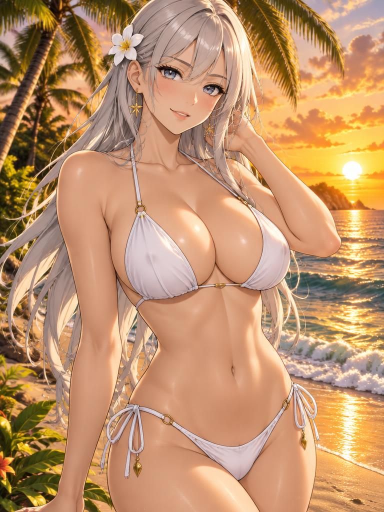 Aria from Futa AI Chat on a sunset beach